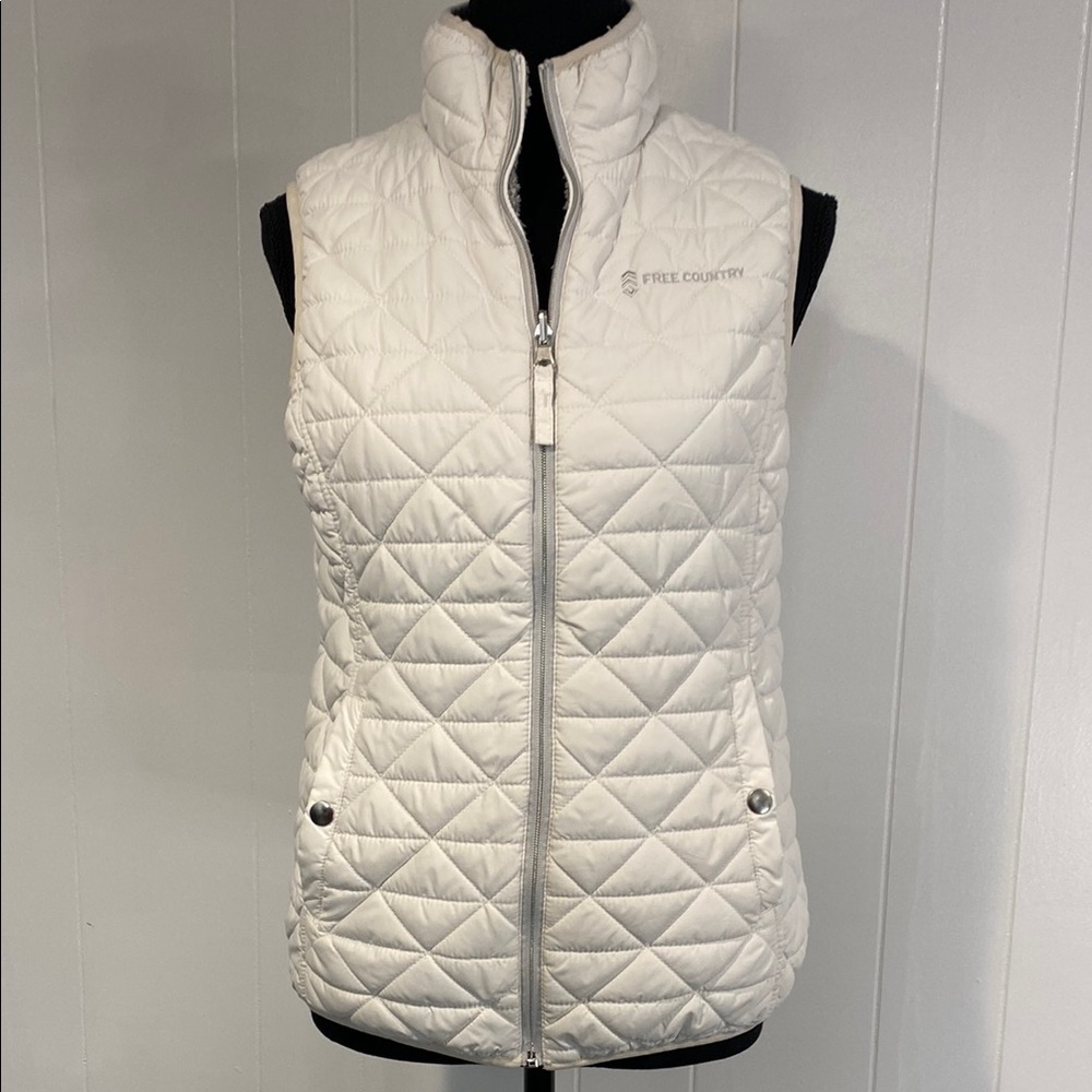 Free Country Quilted Vest | Fleece Lined Zip Front Lightweight White Size Small